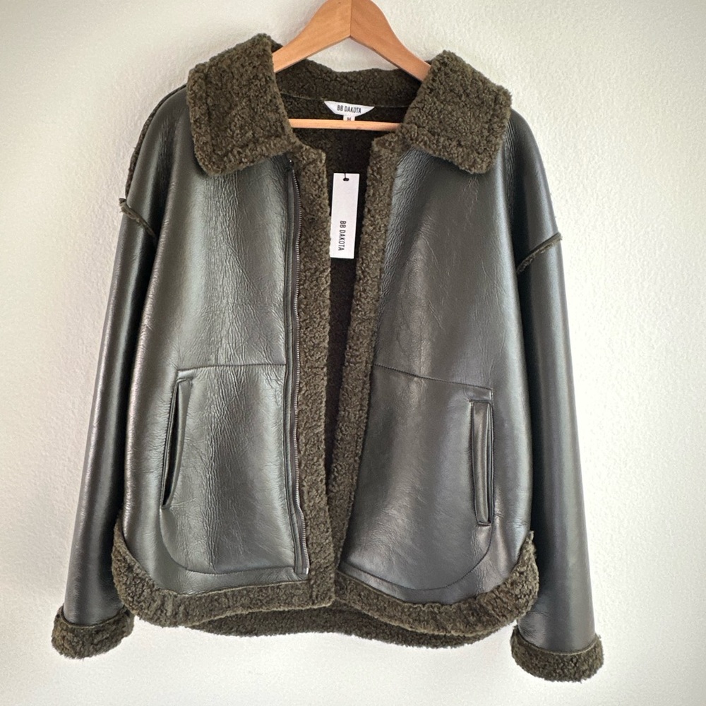 NWT BB DAKOTA Faux Leather + Shearling Jacket Sz M
